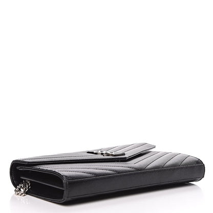Saint Laurent Grain De Poudre Matelasse Chevron Monogram Chain Wallet Black 4 of 10