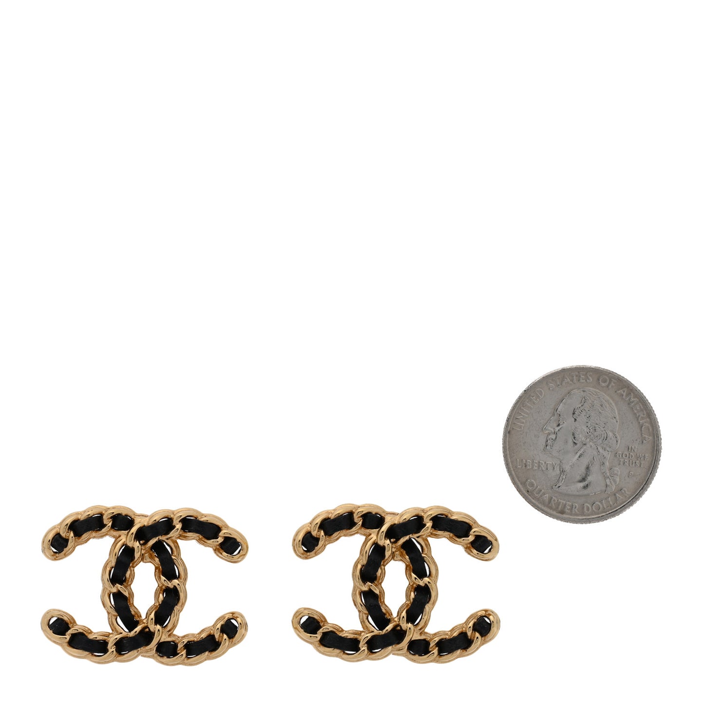 Lambskin CC Chain Earrings Black Gold
