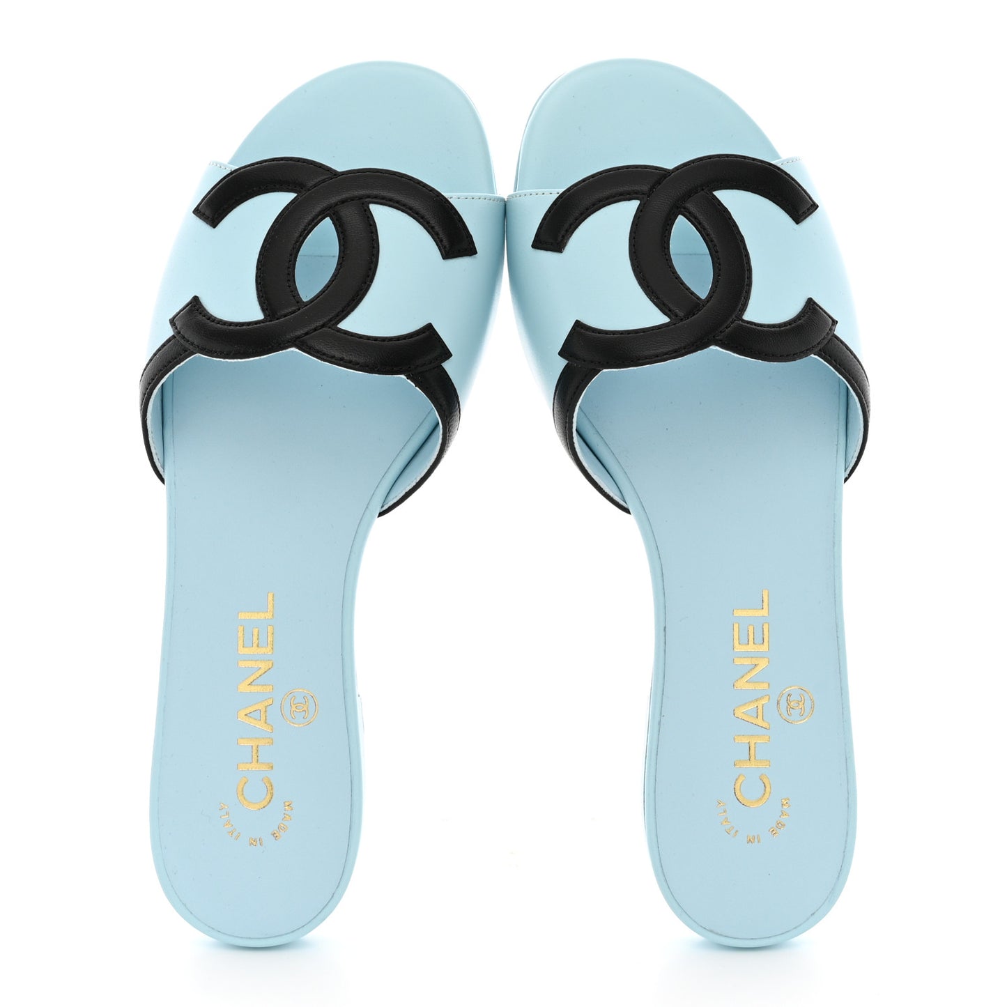 Lambskin CC Cutout Mules 36 Blue Black 36 Blue Black