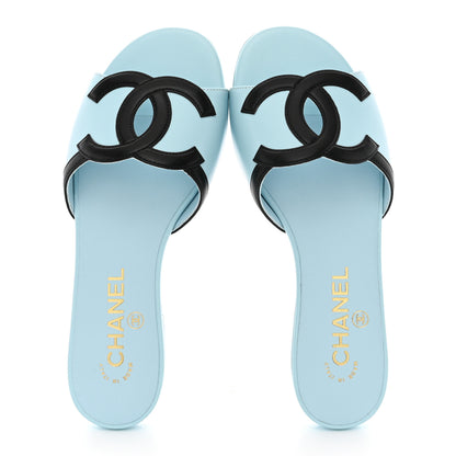 Chanel Lambskin CC Cutout Mules 36 Blue Black 36 Blue Black 2 of 12