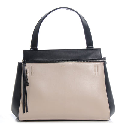 Celine Leather Medium Bi-Color Edge Shoulder Bag Black White 1 of 8