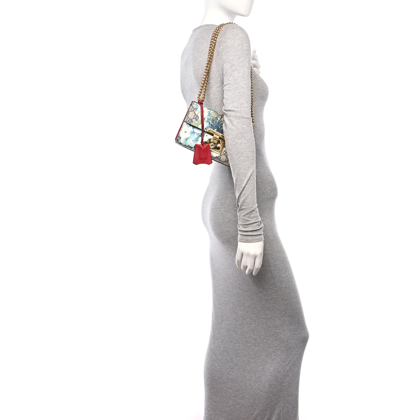 GG Supreme Monogram Blooms Small Padlock Shoulder Bag Beige Blue Navy Hibiscus Red