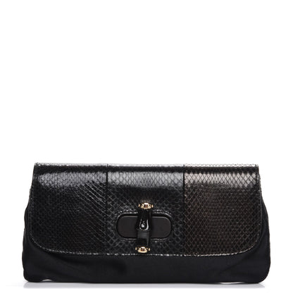 Gucci Python Satin Bamboo Clutch Black 1 of 8