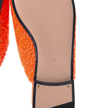 Gucci Lace Malaga Kid Womens Princetown Slippers 37 Orange Fluo Skin Rose 6 of 8