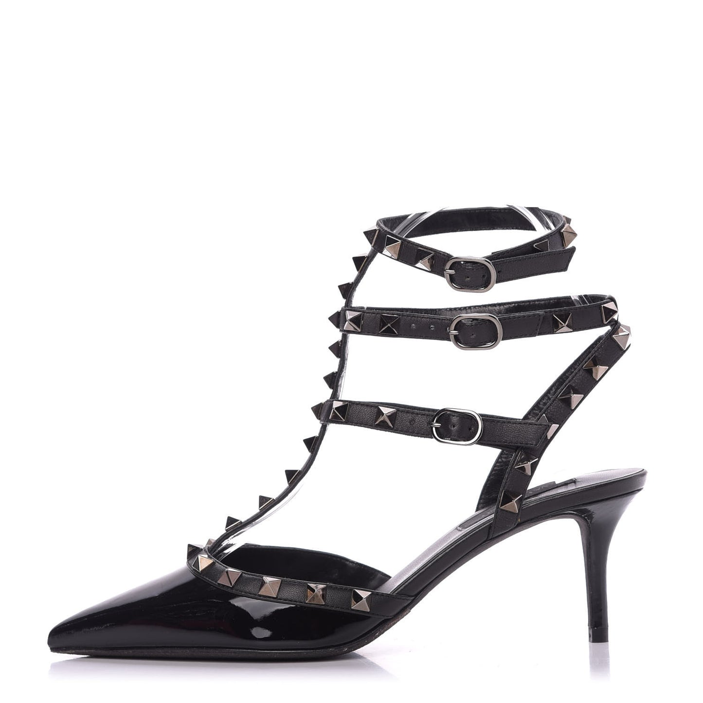 Patent Nappa Rockstud Ankle Strap 65mm Pumps 37 Black