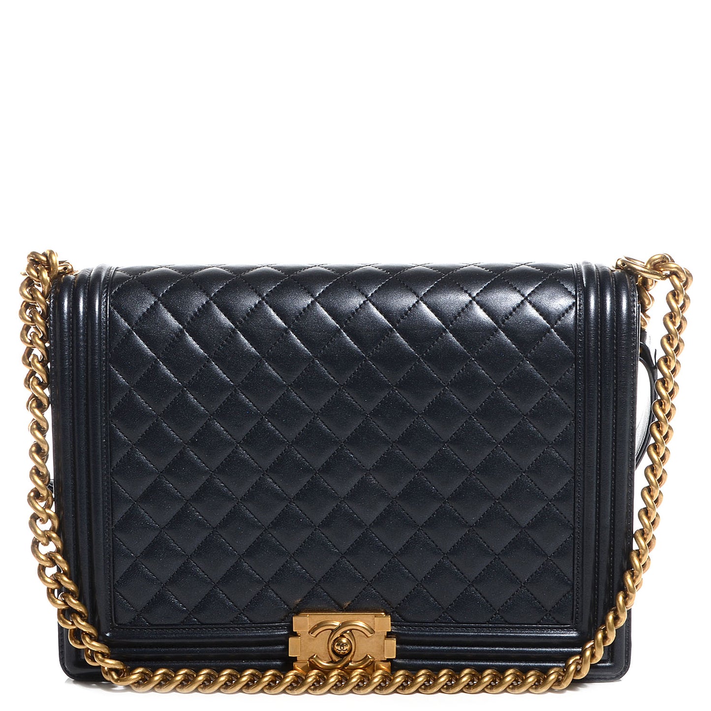 Metallic Calfskin Quilted Large Boy Flap Black