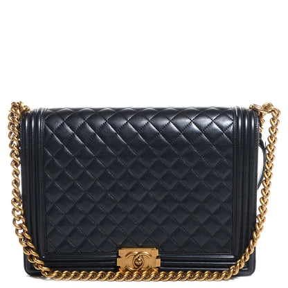 Chanel Metallic Calfskin Quilted Large Boy Flap Black 1 of 10