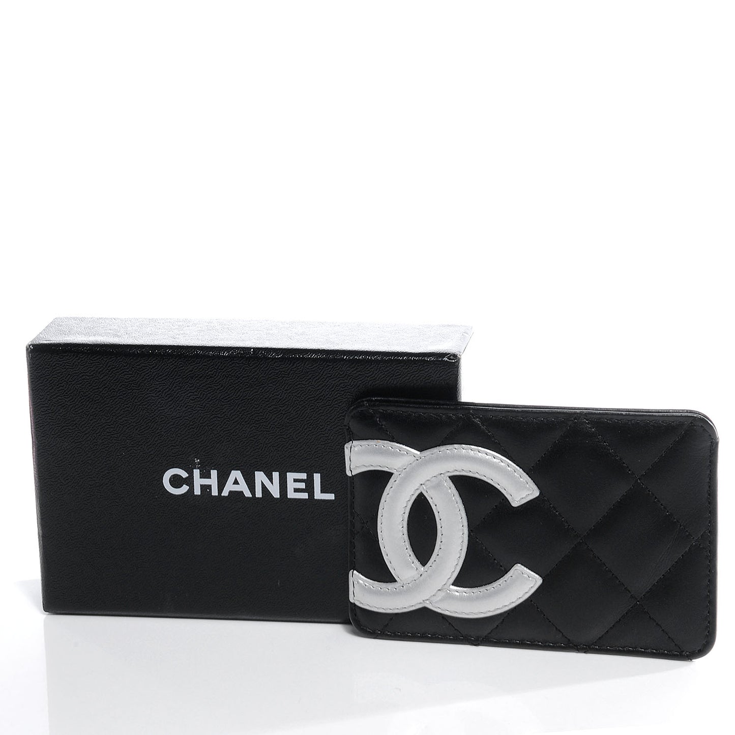 Calfskin Quilted Cambon Card Holder Black White