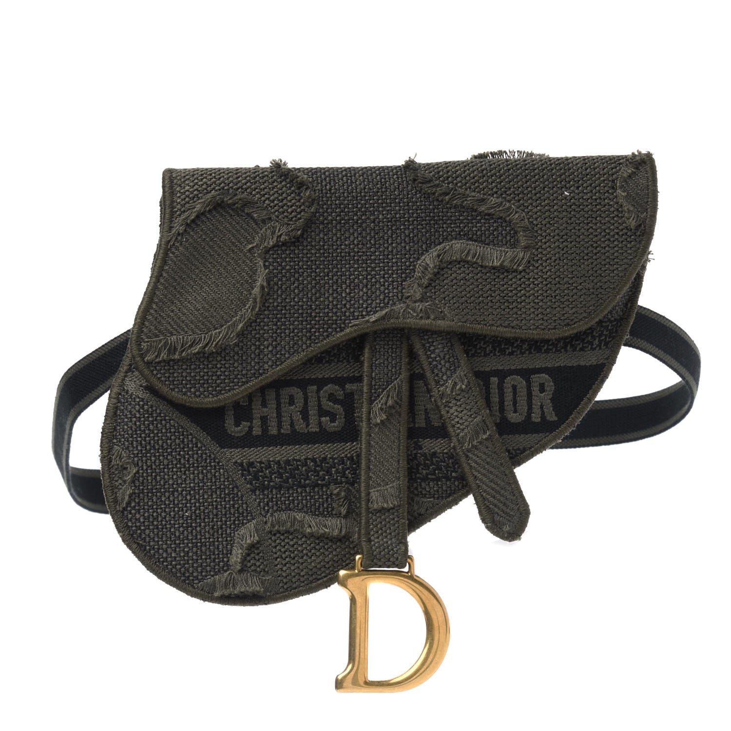 Christian Dior Canvas Embroidered Camouflage Saddle Belt Bag Green 1 of 4