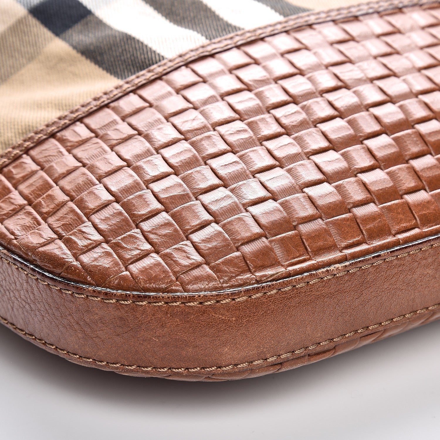 Burberry Canvas House Check Woven Hobo Brown 12 of 14