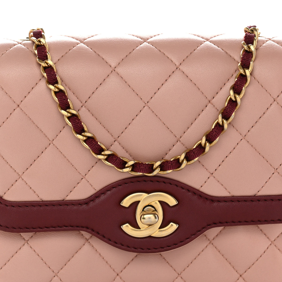 Lambskin Quilted Mini Two Tone Day Flap Pink Burgundy
