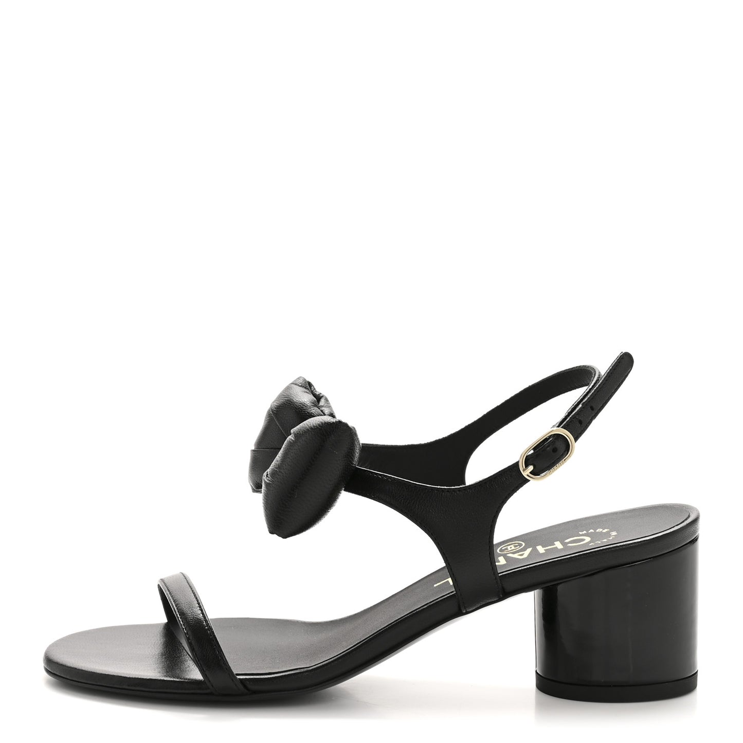 Lambskin CC Bow 55mm Sandals 36 Black