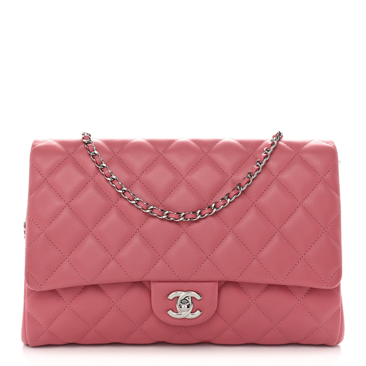 Lambskin Quilted Clutch with Chain Flap Pink