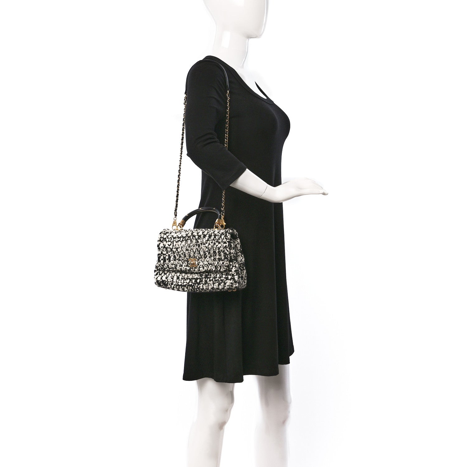 Chanel Tweed Quilted Mini Coco Handle Flap Black Beige 2 of 11