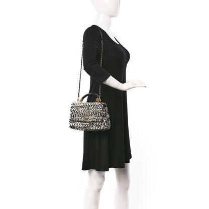 Chanel Tweed Quilted Mini Coco Handle Flap Black Beige 2 of 11