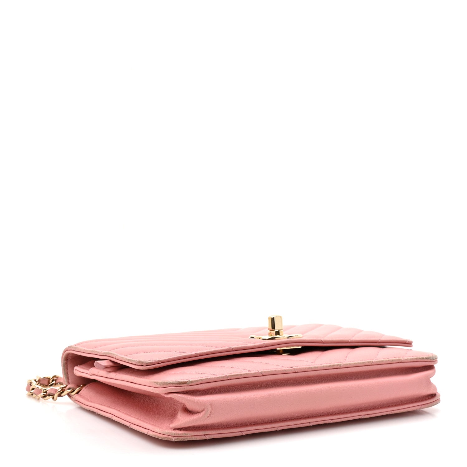 Chanel Lambskin Chevron Quilted Trendy CC Wallet On Chain WOC Pink 4 of 16