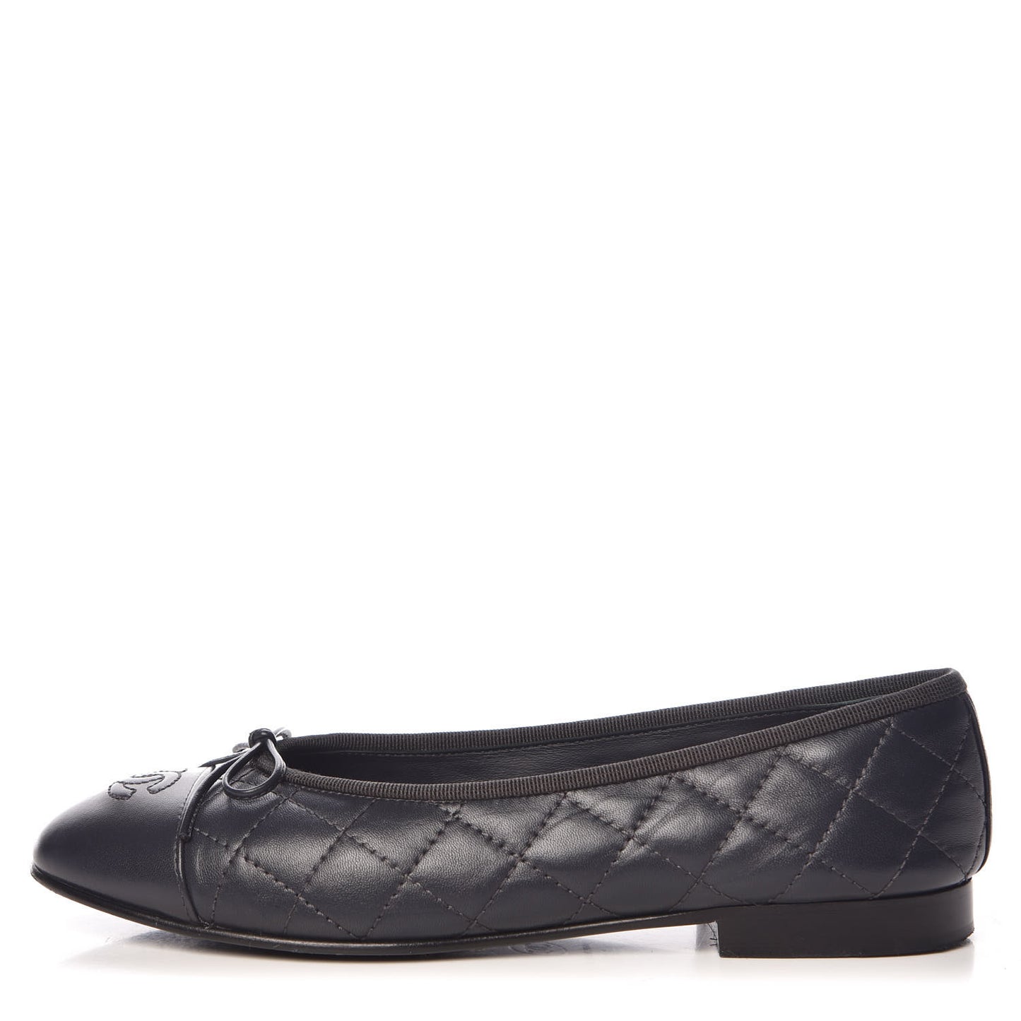 Lambskin Quilted CC Cap Toe Ballerina Flats 37.5 Navy