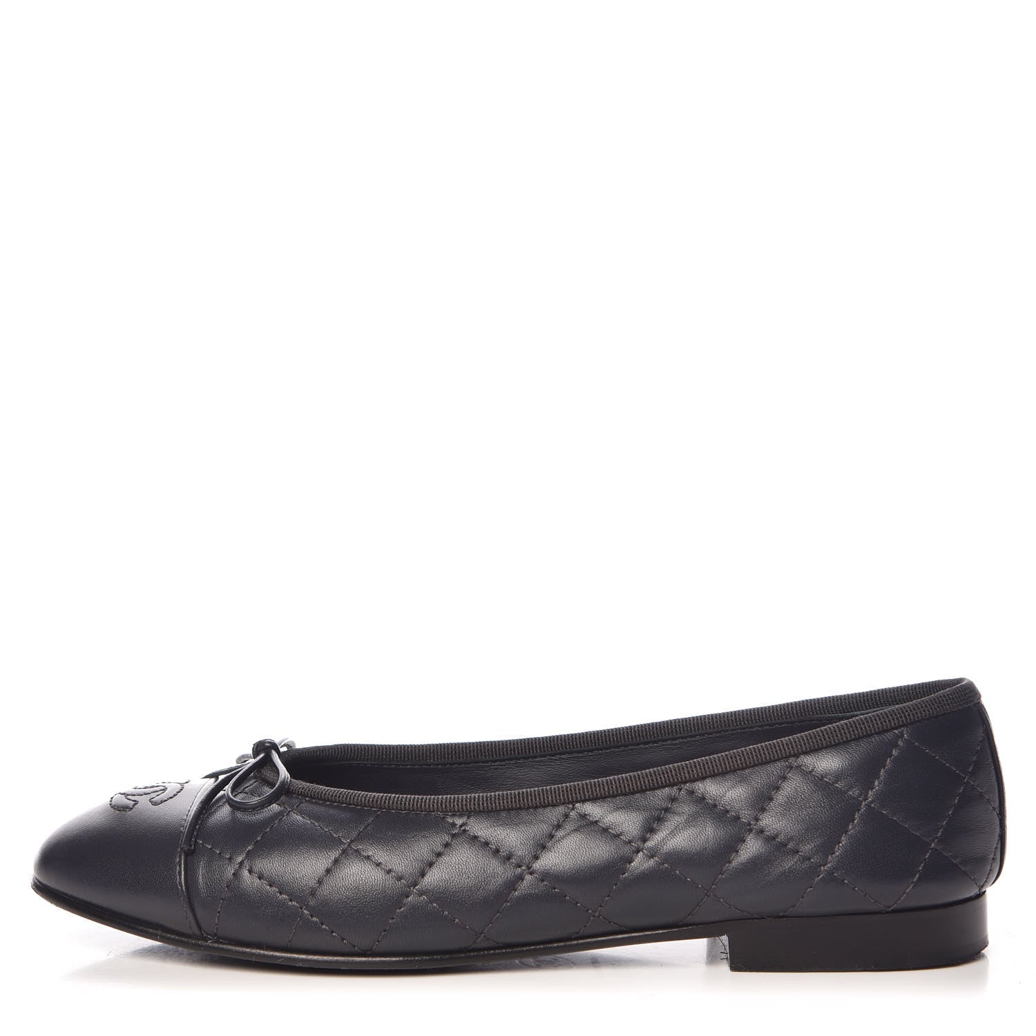 Chanel Lambskin Quilted CC Cap Toe Ballerina Flats 37.5 Navy 1 of 16