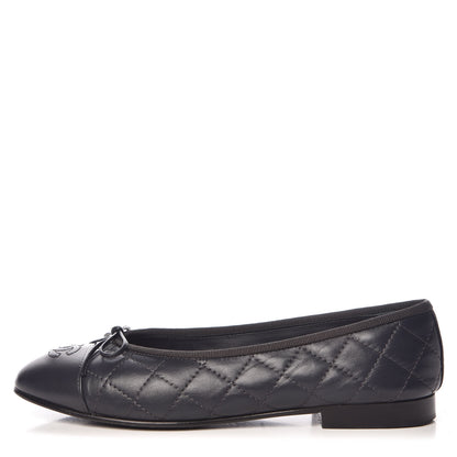 Chanel Lambskin Quilted CC Cap Toe Ballerina Flats 37.5 Navy 1 of 16