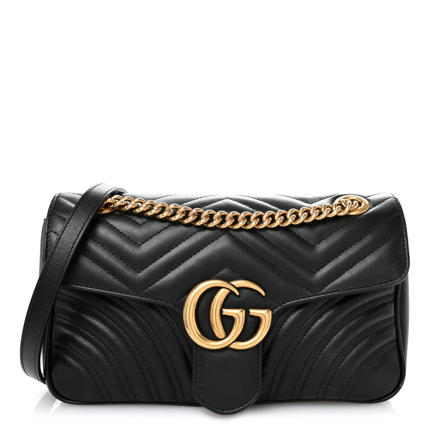 Calfskin Matelasse Small GG Marmont Shoulder Bag Black