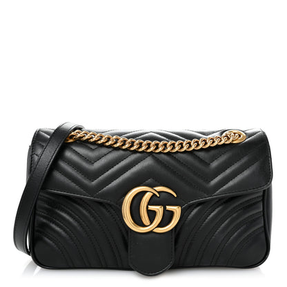 Gucci Calfskin Matelasse Small GG Marmont Shoulder Bag Black 1 of 10