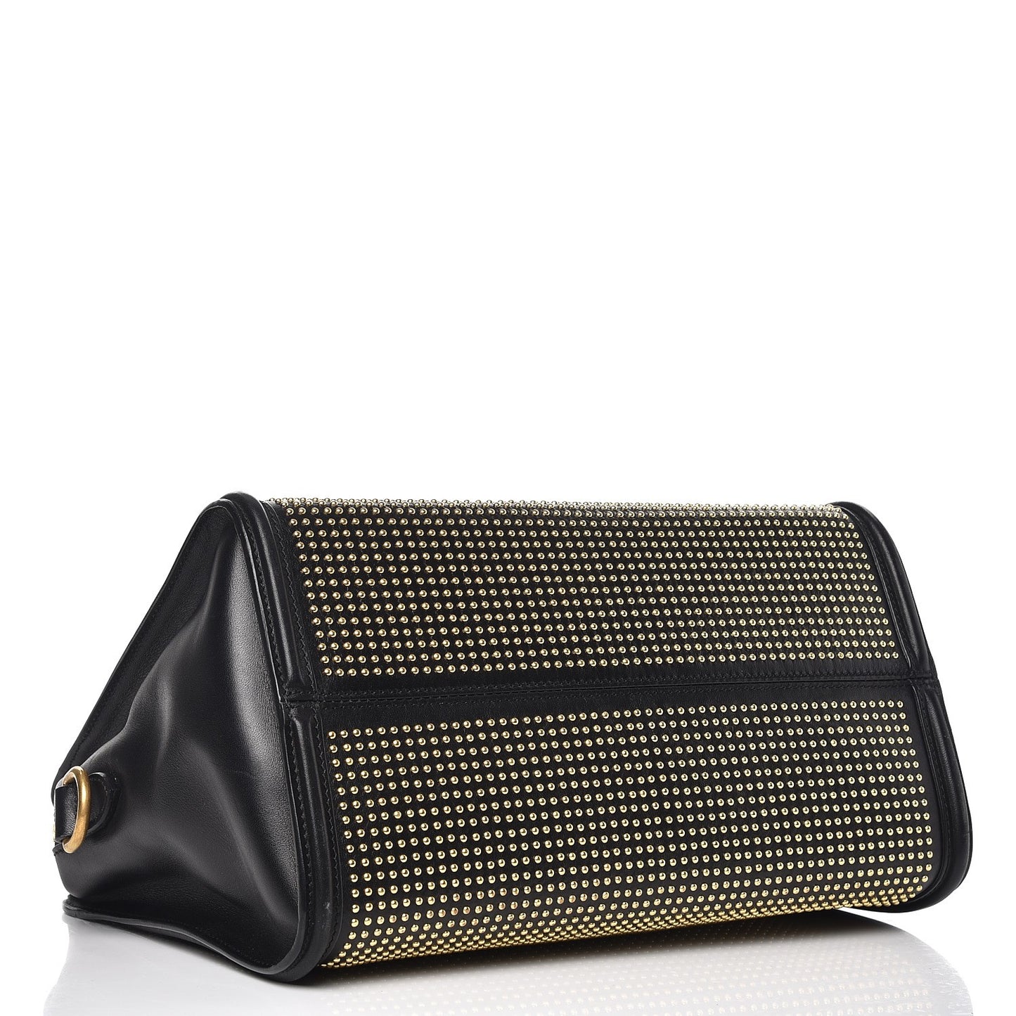 Calfskin Small Studded Padlock Zip Around Tote Black