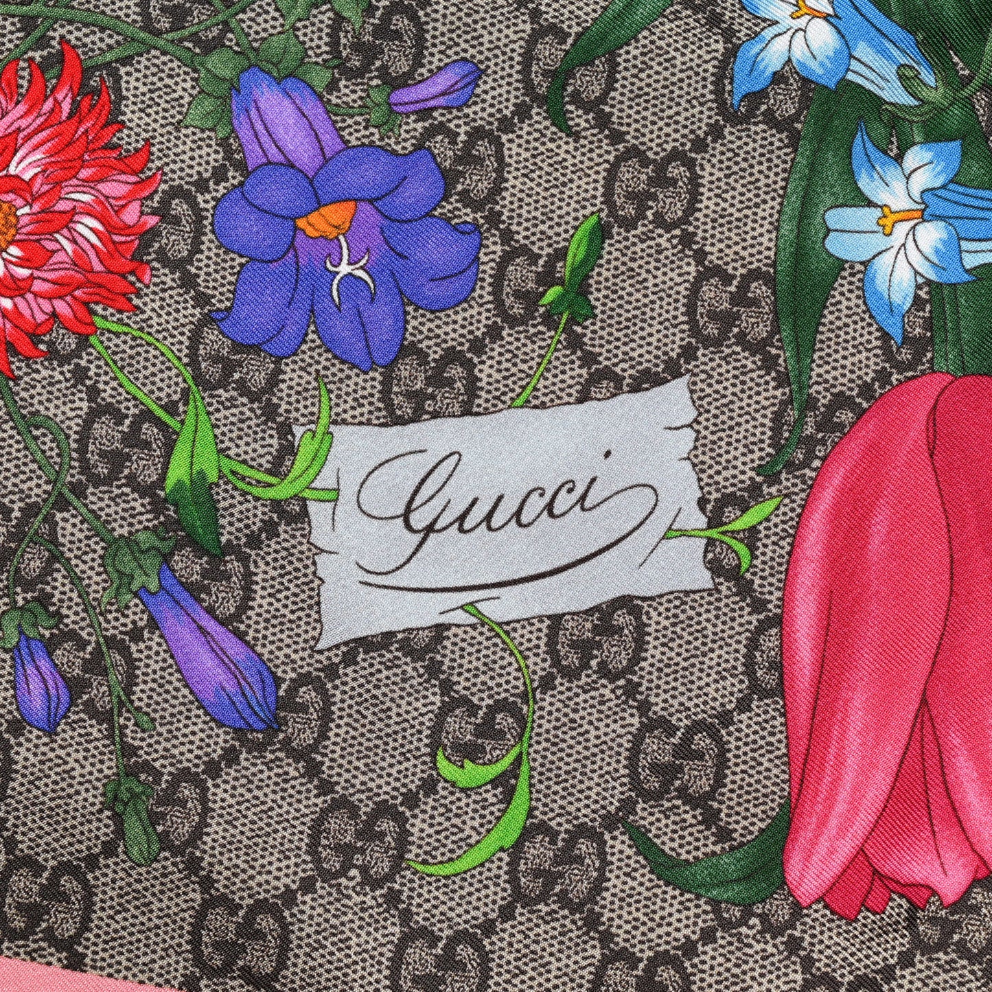 Silk Twill GG Monogram Special Florio Square Scarf Beige Pink