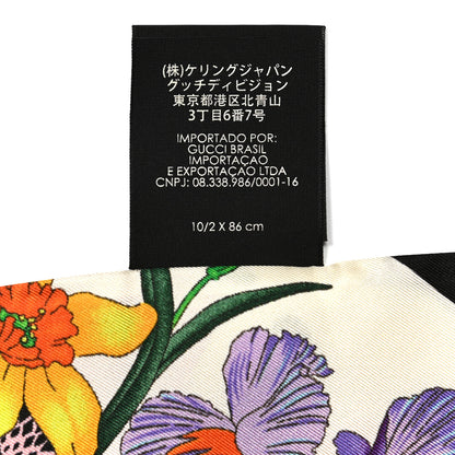 Gucci Silk Twill Flora Snake Neck Bow Scarf Ivory Black 5 of 5