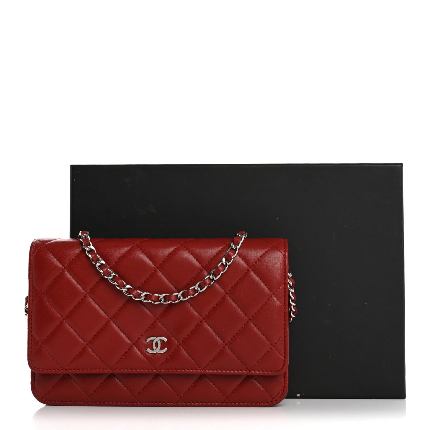 Lambskin Quilted Wallet On Chain WOC Red