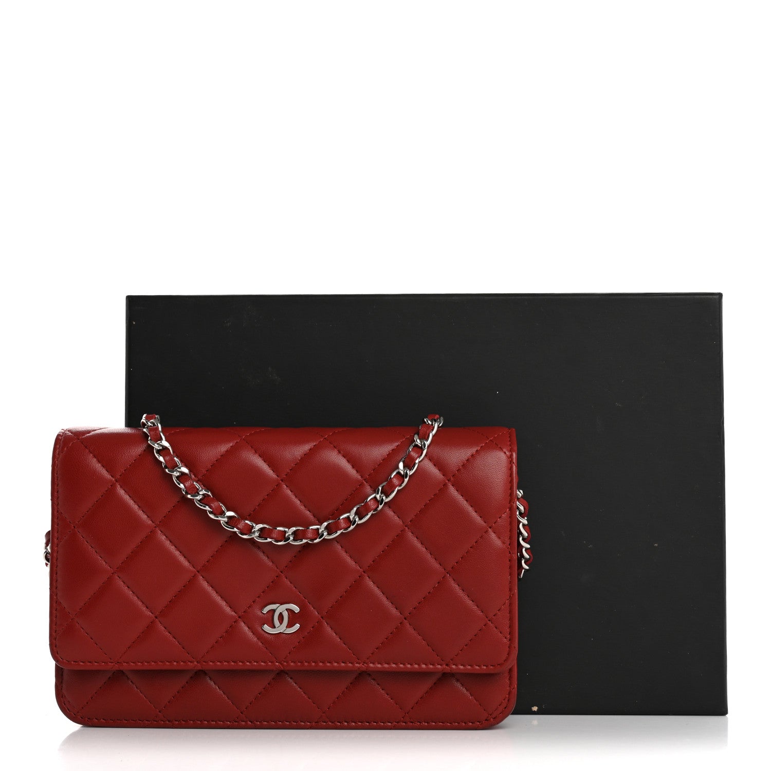 Chanel Lambskin Quilted Wallet On Chain WOC Red 18 of 18