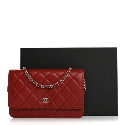 Chanel Lambskin Quilted Wallet On Chain WOC Red 18 of 18
