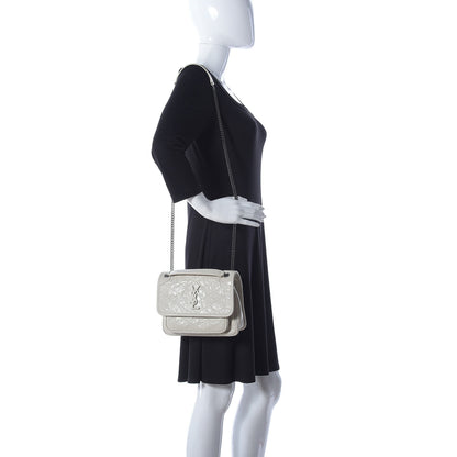 Saint Laurent Crinkled Calfskin Matelasse Monogram Baby Niki Chain Satchel White 2 of 11