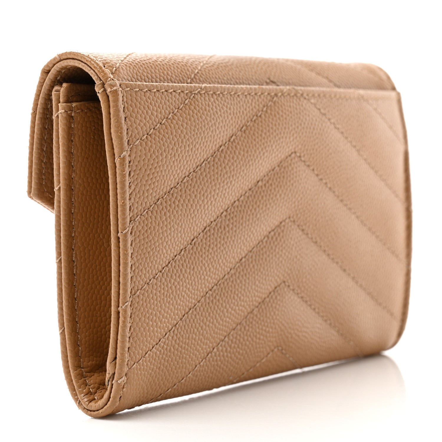 Saint Laurent Grain De Poudre Matelasse Chevron Small Monogram Envelope Wallet Dark Beige 3 of 7