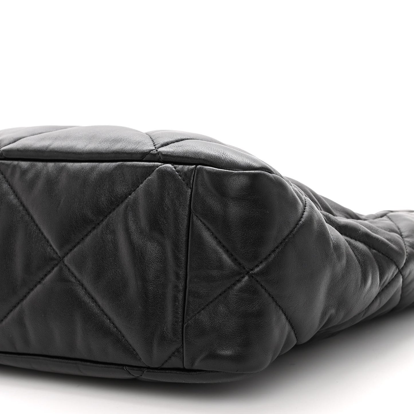 Lambskin Quilted Chanel 19 East West Shopping Bag Black