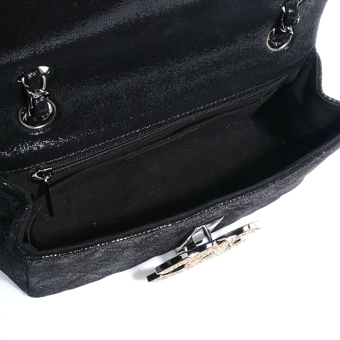 Sequin Goatskin Crystal CC Mini Flap Black