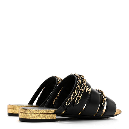 Chanel Lambskin Chain Mule Sandals 36.5 Black 4 of 8