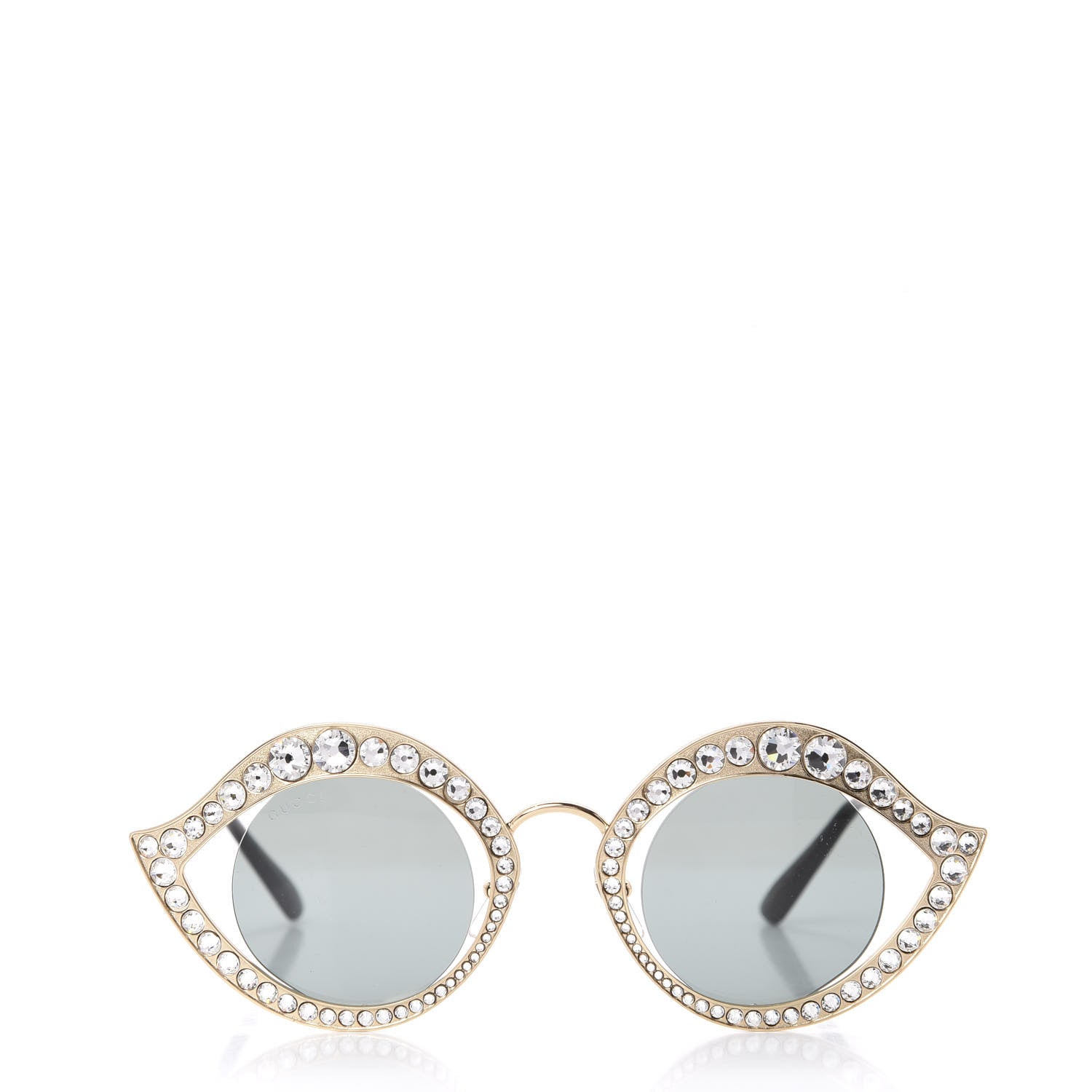 Gucci Metal Crystal Cat Eye Sunglasses GG0046S Gold 2 of 8