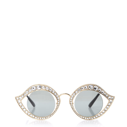 Gucci Metal Crystal Cat Eye Sunglasses GG0046S Gold 2 of 8