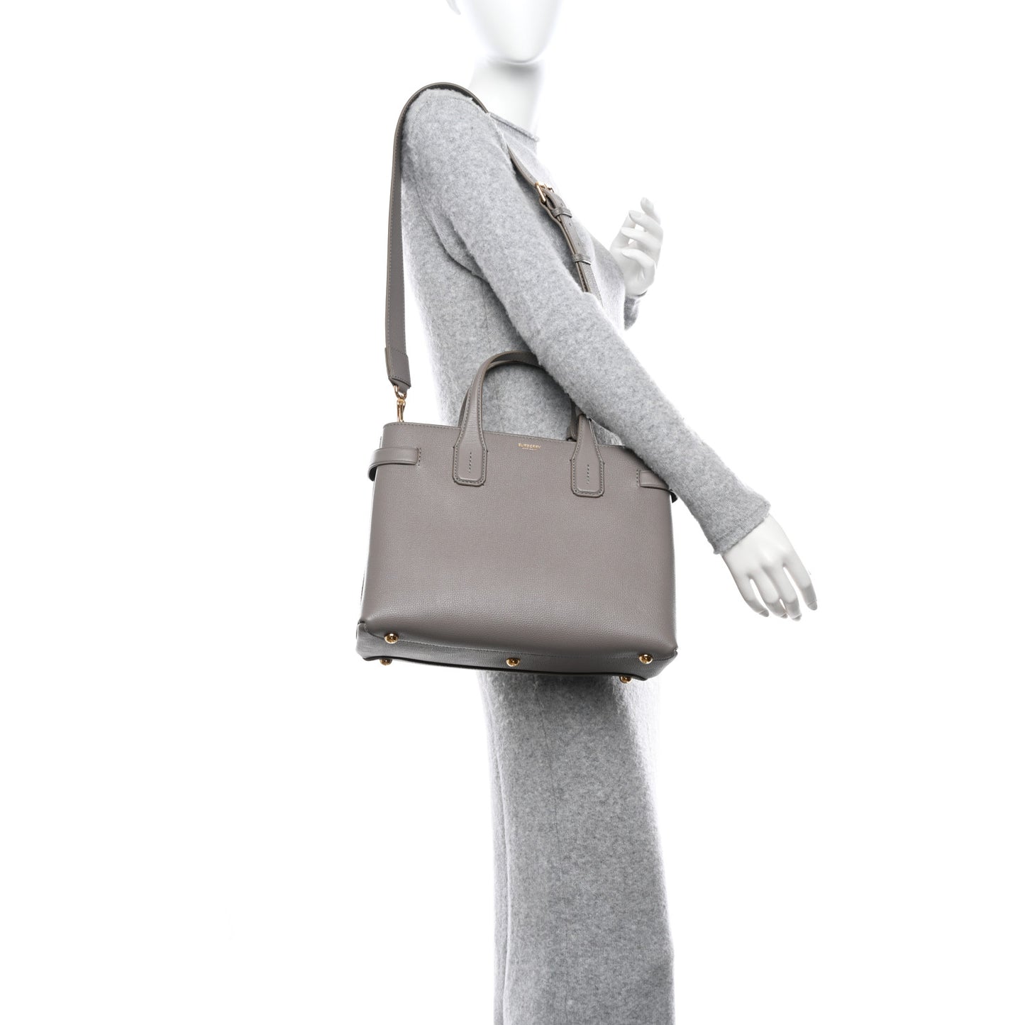 Derby Calfskin House Check Medium Banner Tote Taupe Brown