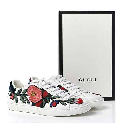 Gucci Calfskin Web Floral Embroidered Womens Ace Sneakers 39 White 10 of 10