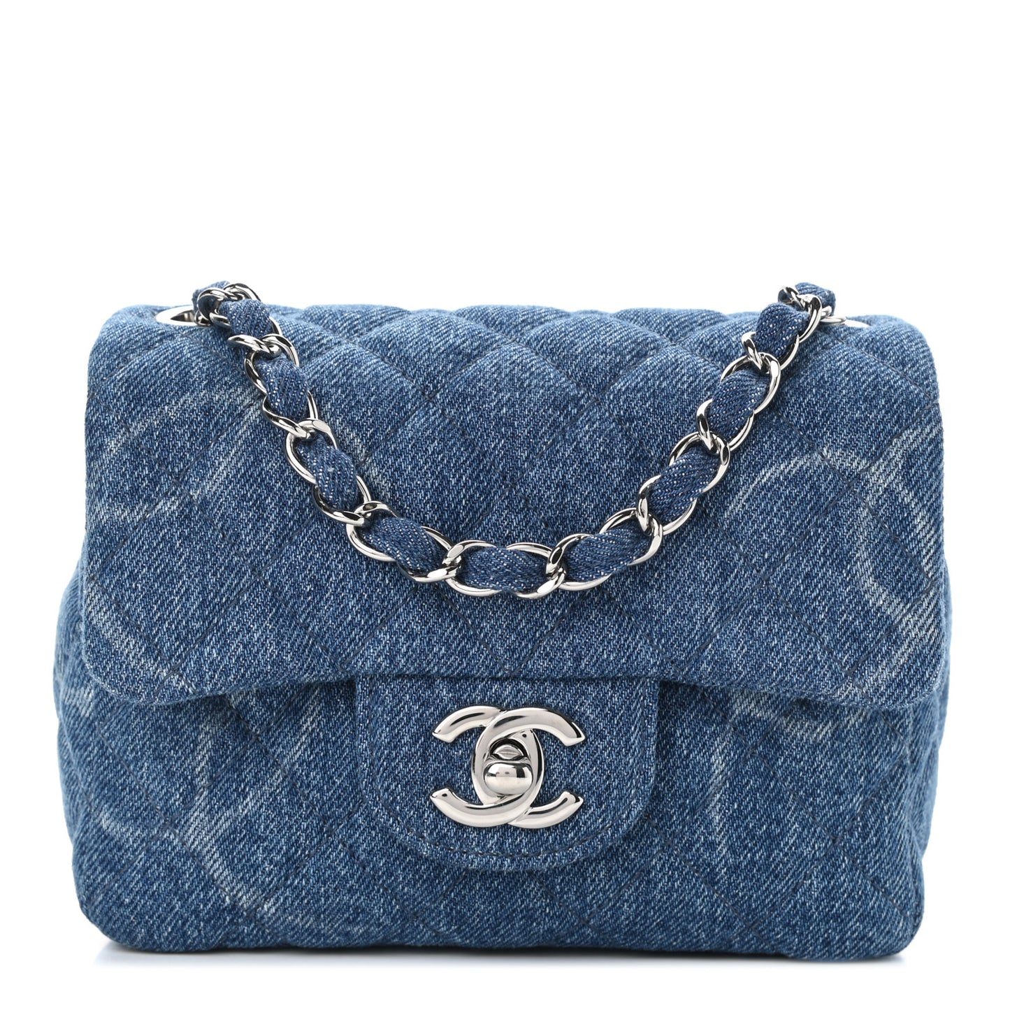 Denim CC Quilted Mini Square Flap Blue