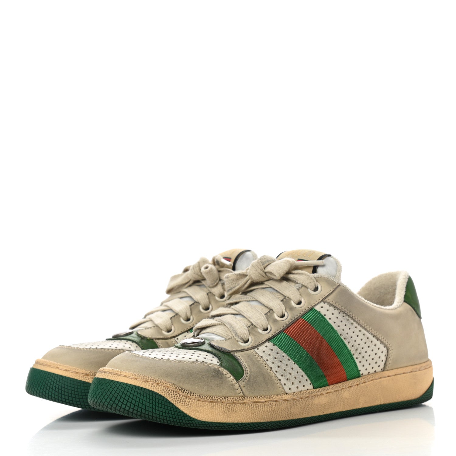 Gucci Nubuck Web Womens Screener Sneakers 37.5 Dusty Milk New Mystic White Vintage Green 3 of 8