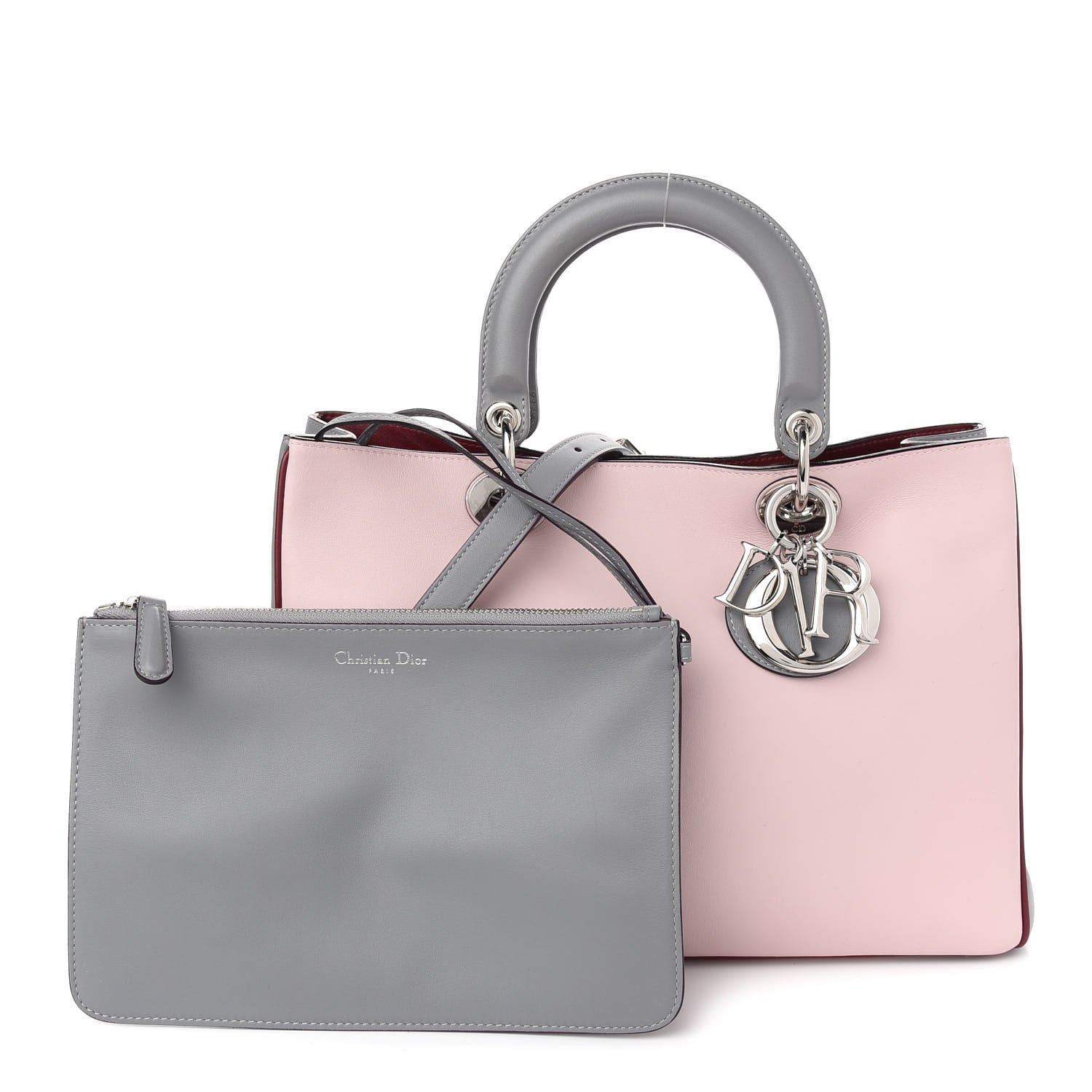 Christian Dior Smooth Calfskin Medium Tri-Color Diorissimo Tote Pink Grey Burgundy 1 of 11