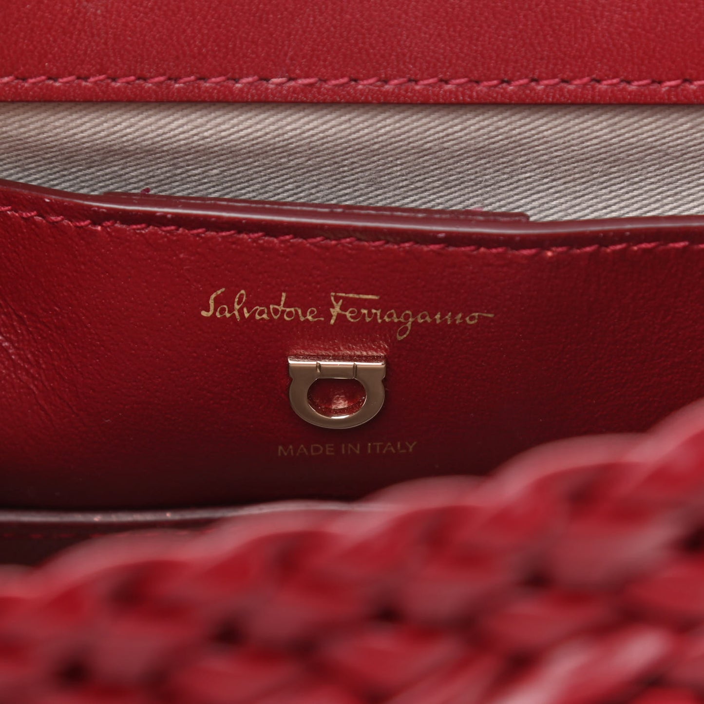 Calfskin Woven Margot Top Handle Satchel Carmine