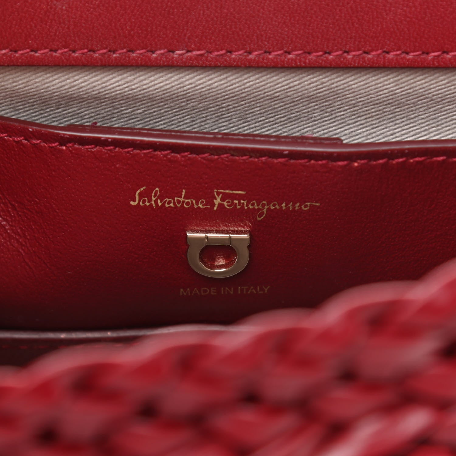 Salvatore Ferragamo Calfskin Woven Margot Top Handle Satchel Carmine 6 of 9
