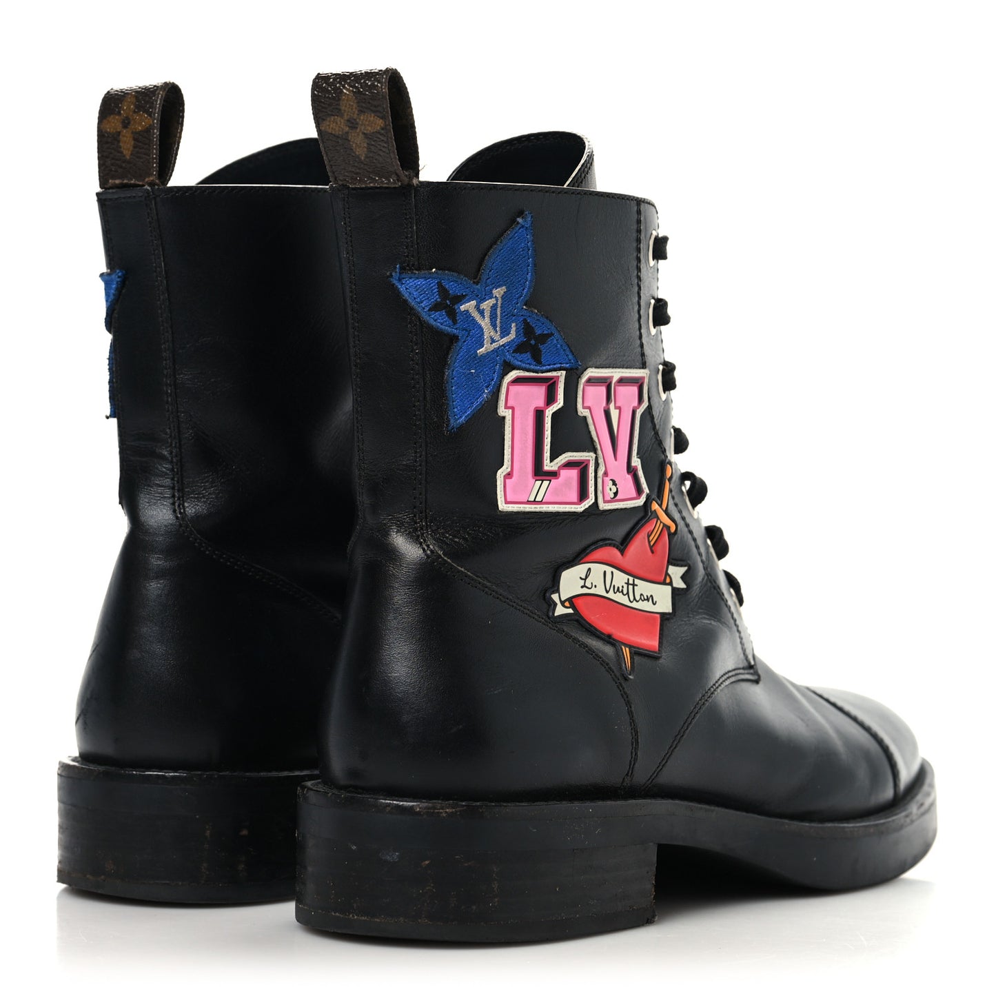 Calfskin LV Black Heart Flat Ranger Boots 37 Black