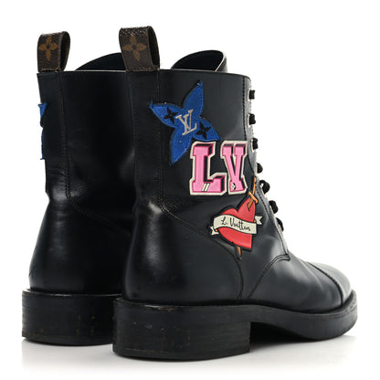 Louis Vuitton Calfskin LV Black Heart Flat Ranger Boots 37 Black 5 of 11