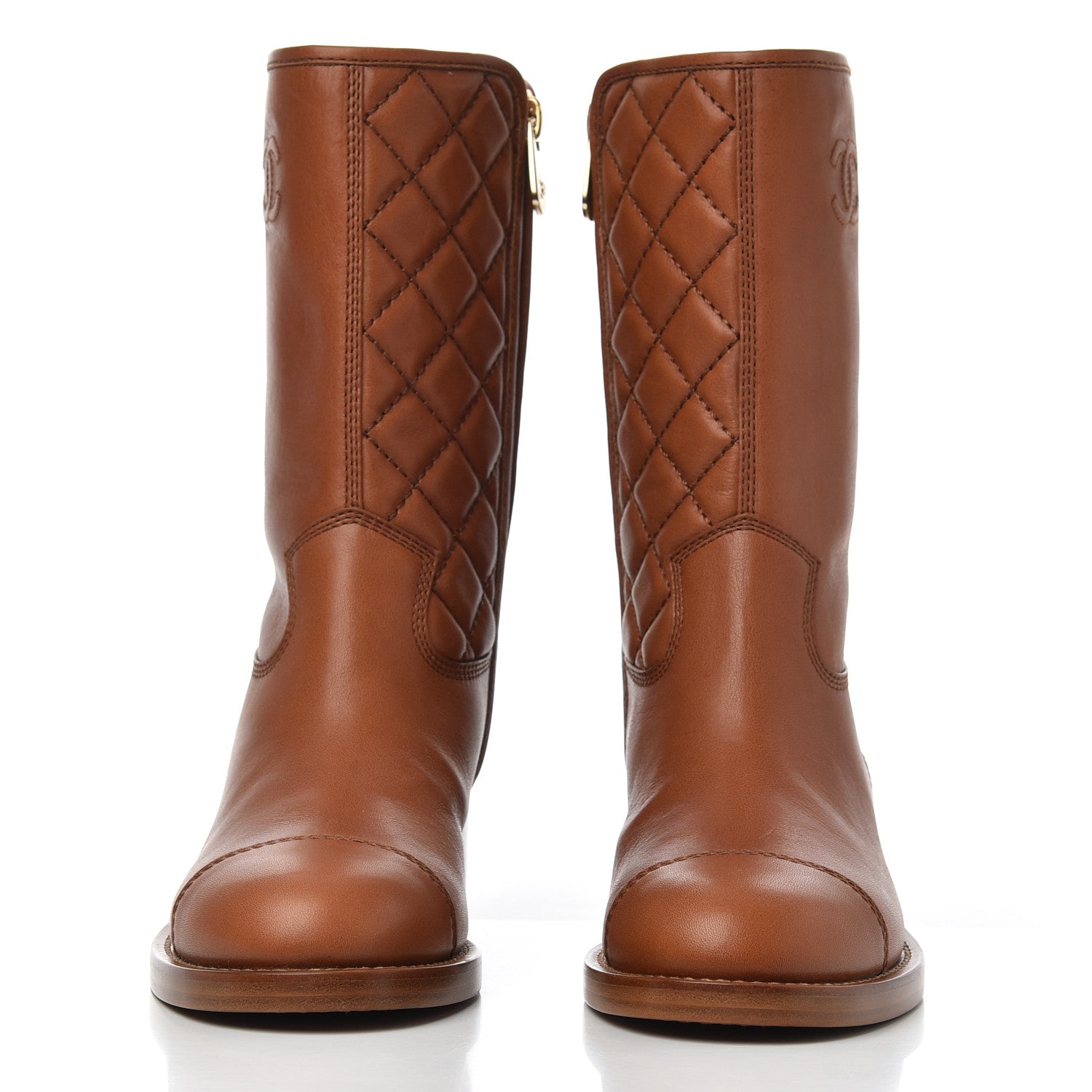 Chanel Calfskin CC Logo Mid Calf Boots 38 Caramel 2 of 20