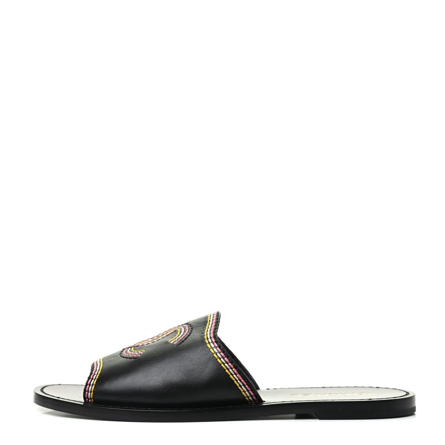 Calfskin Embroidered CC Sandal Mule 39 Black