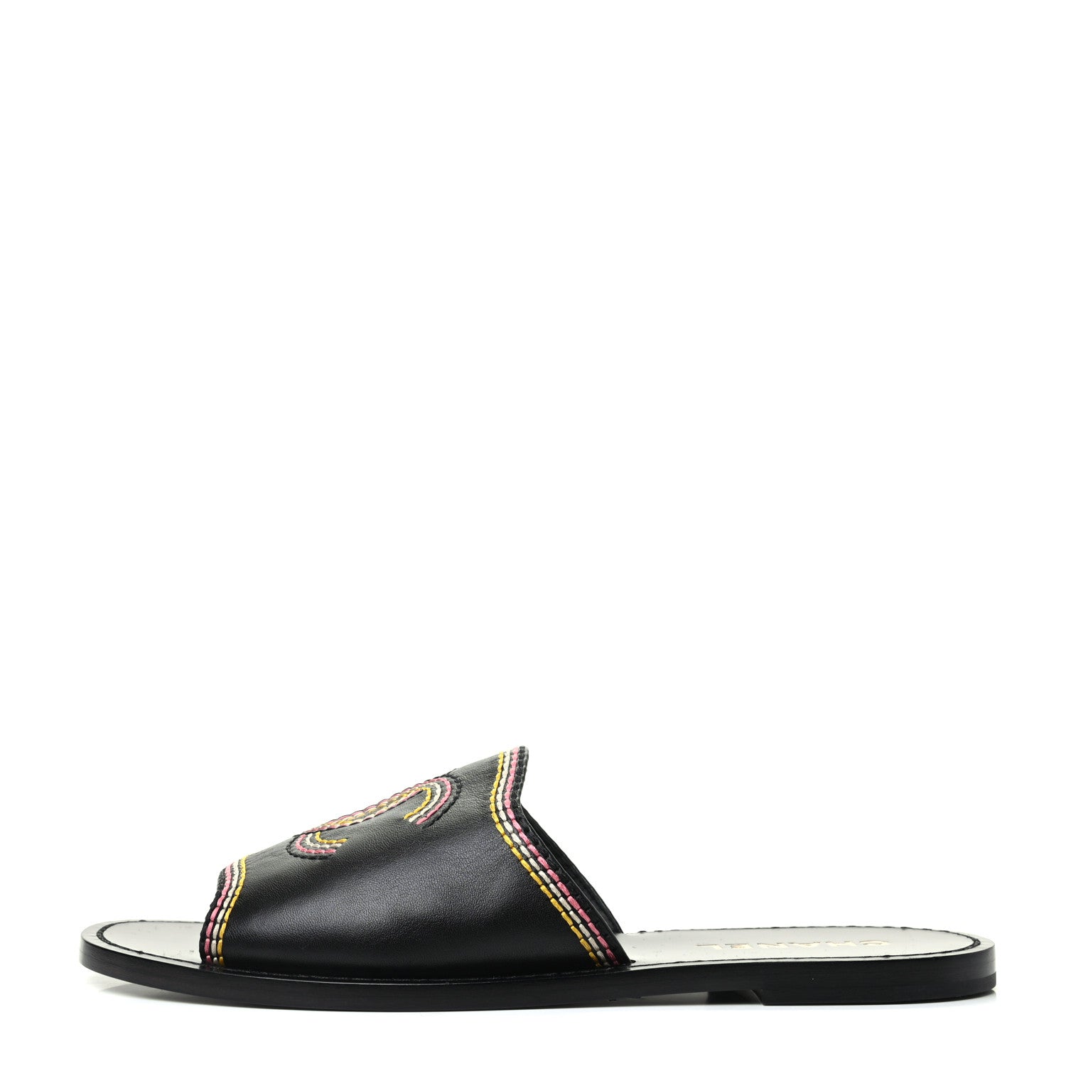 Chanel Calfskin Embroidered CC Sandal Mule 39 Black 1 of 7